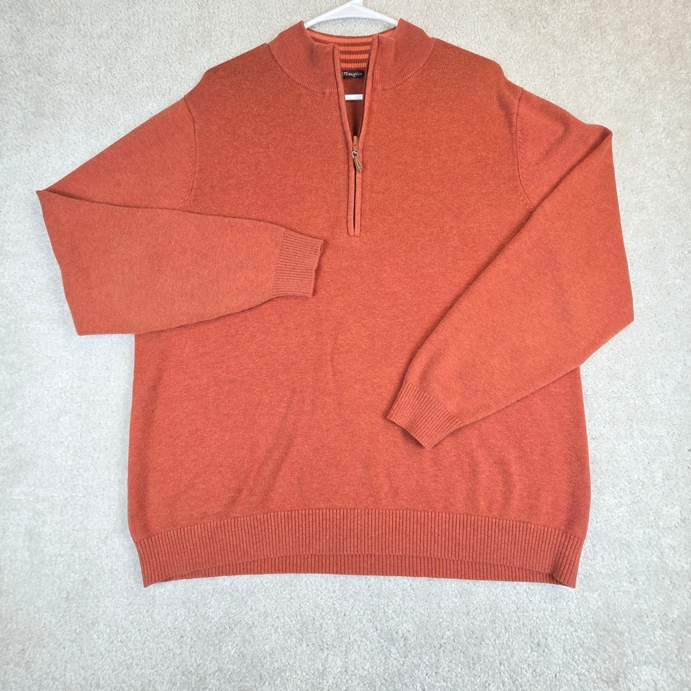 J.McLaughlin Mens Quarter Zip Sweater Burnt Orange Cotton Modal Pullover Size M